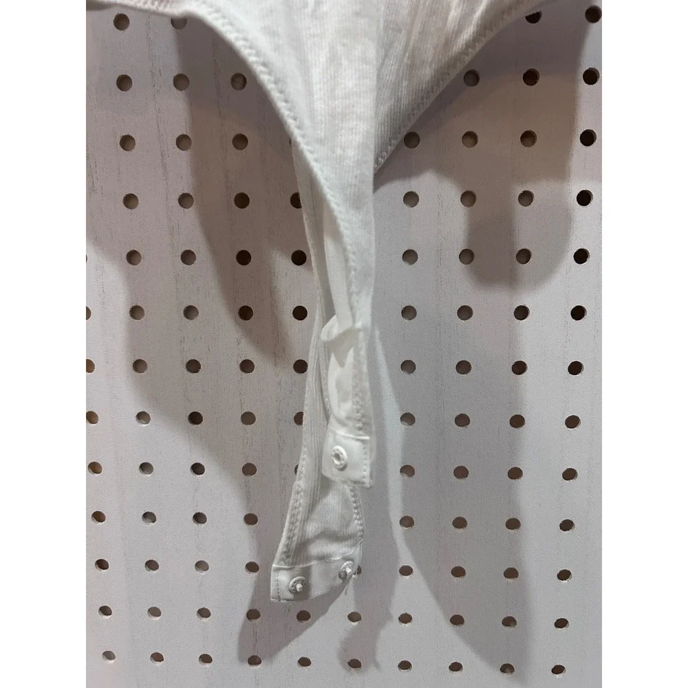 Free People White Ribbed Knit Short Sleeve Bodysuit Snap Closure Cutout Sides - Picture 2 of 8
